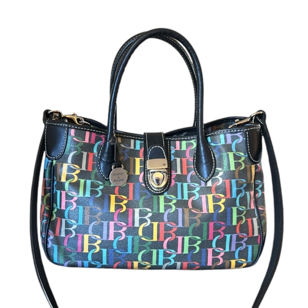 Dooney & Bourke Multicolor Monogram Satchel - Black Trim